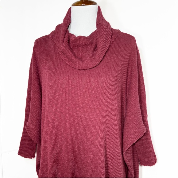 Free People Split Back Cowl Neck Dolman 3/4 Sleeve Oversized Ribbed Knit Top - Picture 9 of 12